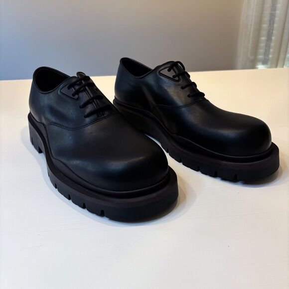 Bottega Veneta Low Top Lace‎ Up Black Leather Dress Shoes EU Size 45 US Size 12